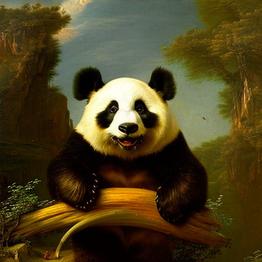 Картина маслом панды работы Леонардо да Винчи и Фредерика Эдвина Черча, высокая детализация, драматическое освещение