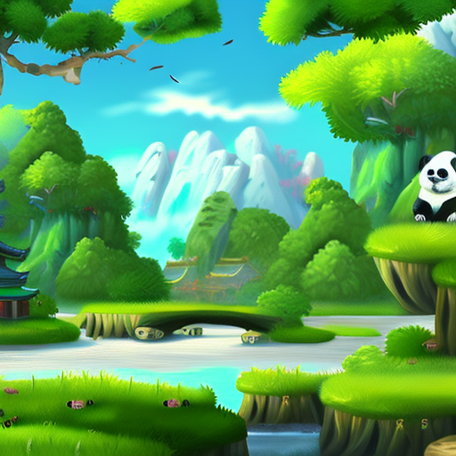 Пейзажная картина с изображением места обитания панды